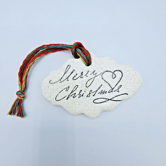 Merry Christmas Ornament Holiday Script Salt Dough Tree Trim Set of Two - Picture 4 of 6